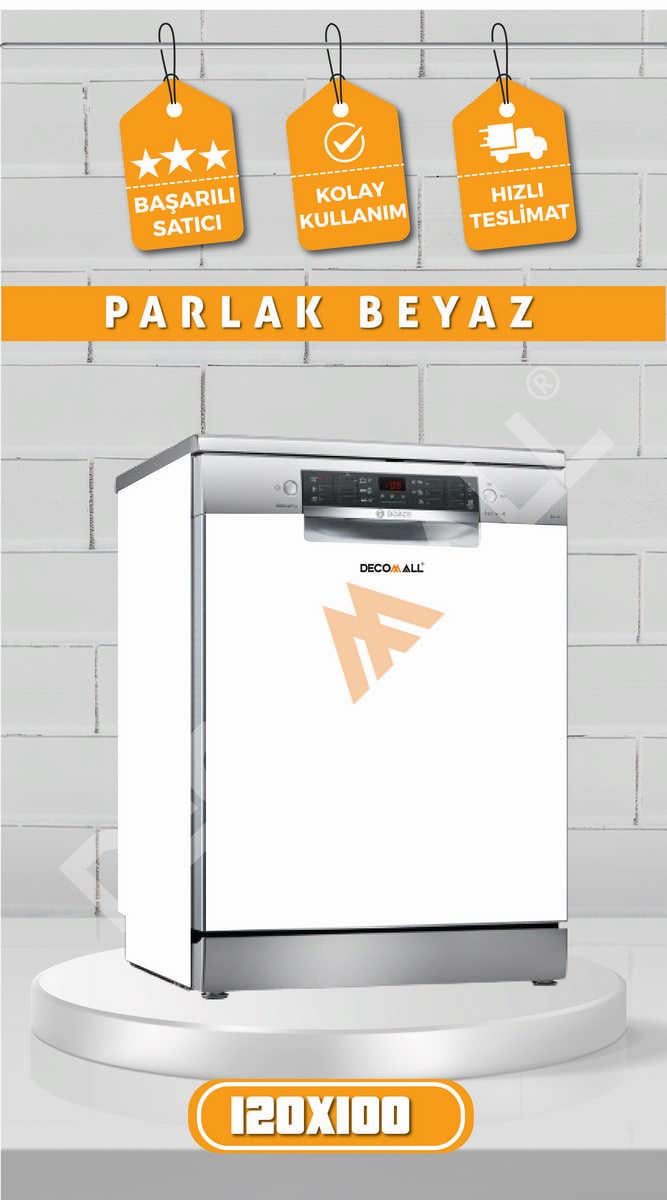 PARLAK BEYAZ  Buzdolabı Beyaz Eşya Zemin Dolap Fayans Kaplama Kendinden Yapışkanlı Folyo (200x100cm)