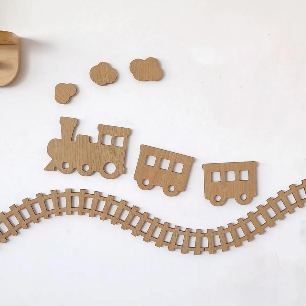 (PP-36) Bebek ve Çocuk Odası Ahşap Tren Duvar Dekoru – Tren Temalı | 3 mm Kabartmalı