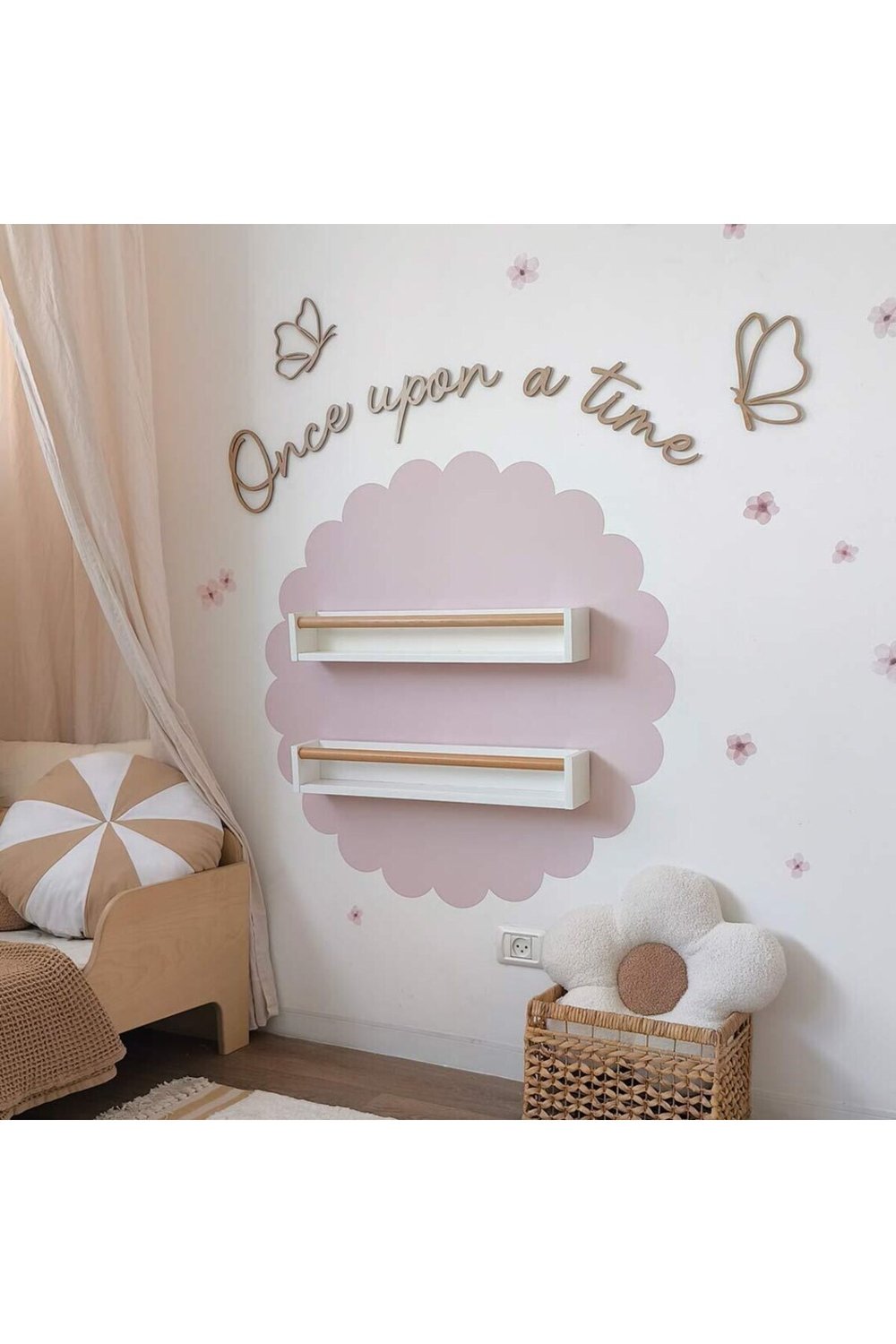 (PP-60) Duvar Bohem Sticker Ahşap Çerçeve ve YazıSeti Kendinden Yapışkanlı Kemer Çocuk Odası 4lü set
