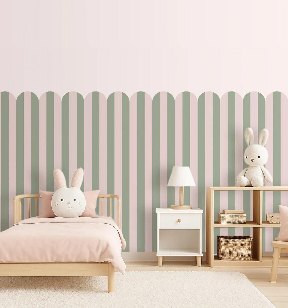 PP-77 Kemerli Çizgili Yarım Duvar Sticker – Bebek & Çocuk Odası Kendinden Yapışkanlı Duvar Dekoru
