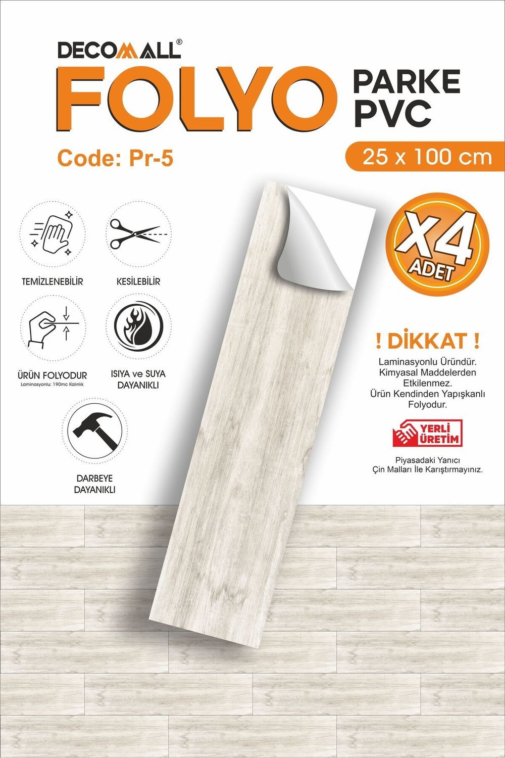PR-5 KENDİNDEN YAPIŞKANLI FOLYO 4Adet PARKE ZEMİN DUVAR FAYANS KAPLAMA SUYA DAYANIKLI LAMİNASYONLU