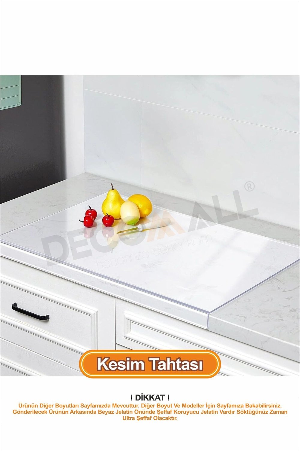 Şeffaf Pleksi Mutfak Kesme Doğrama Tahtası 40 x 30 cm Tezgah Kesme Tahtası