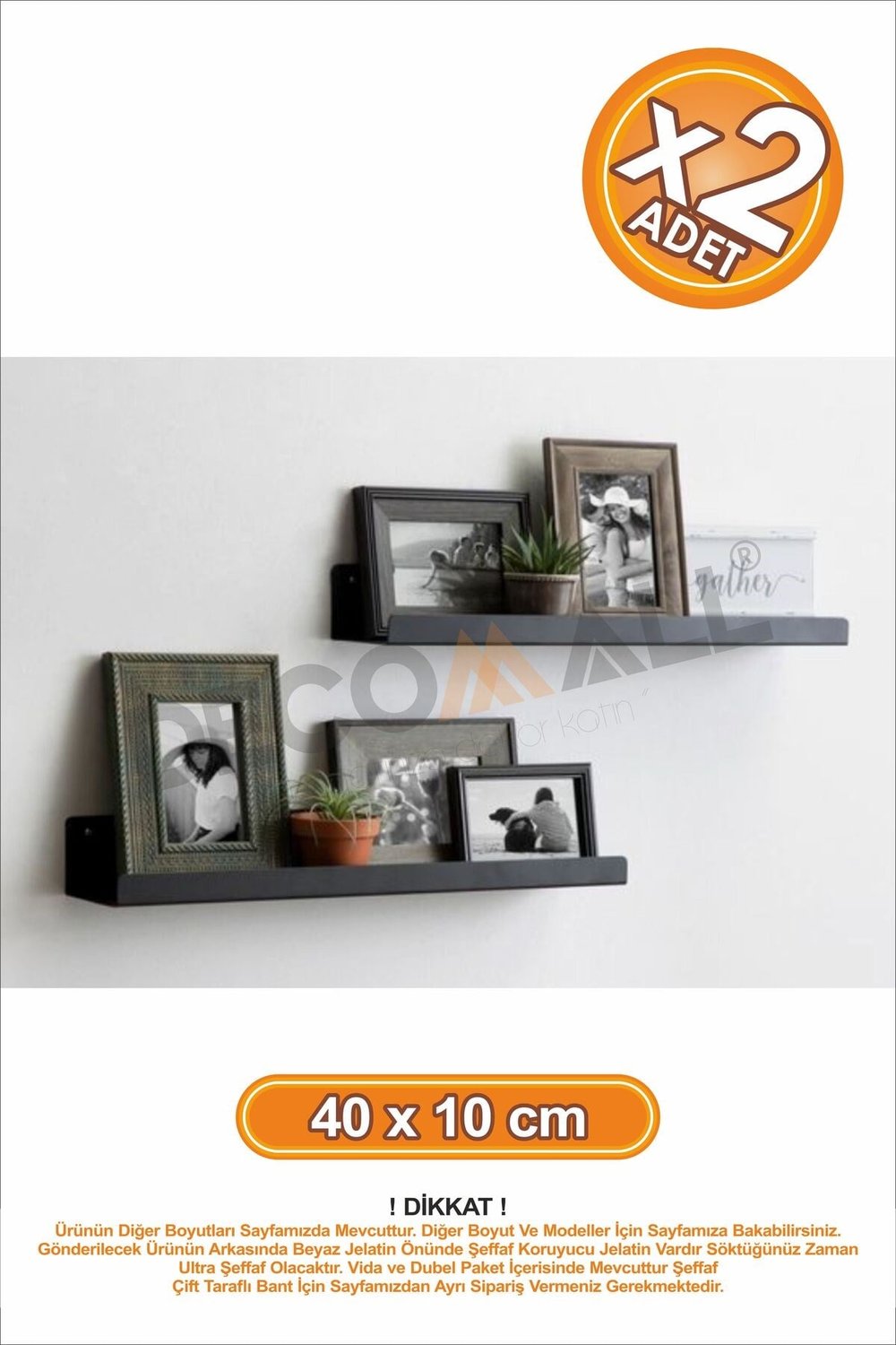 Siyah x2 Adet 40x10 cm Banyo Duvar Baharatlık Düzenleyici Raf Çok Amaçlı Duvar Rafı