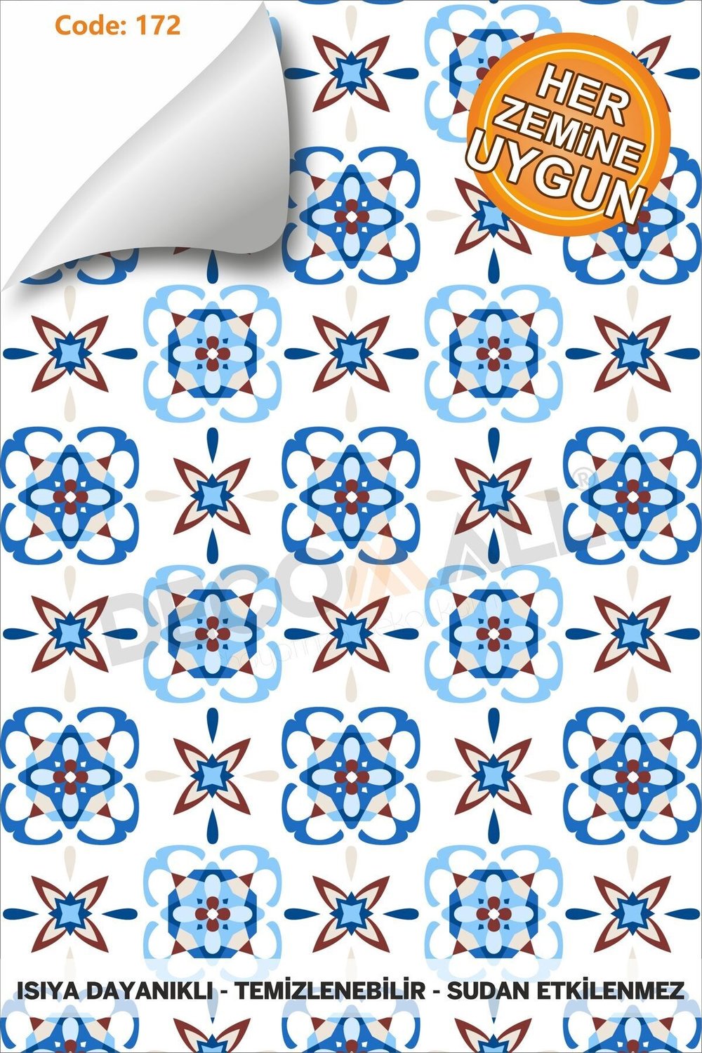 Suya Dayanıklı 100X100 CM Mutfak Banyo Zemin Mermer Mobilya Fayans Yapışkanlı Folyo Kaplama CODE 172