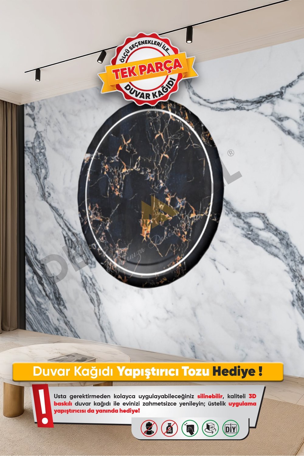(TV-18) TV Arkası Duvar Kağıdı Tek Parça 3D Çita Mermer Görünümlü Salon Ofis Duvar Posteri