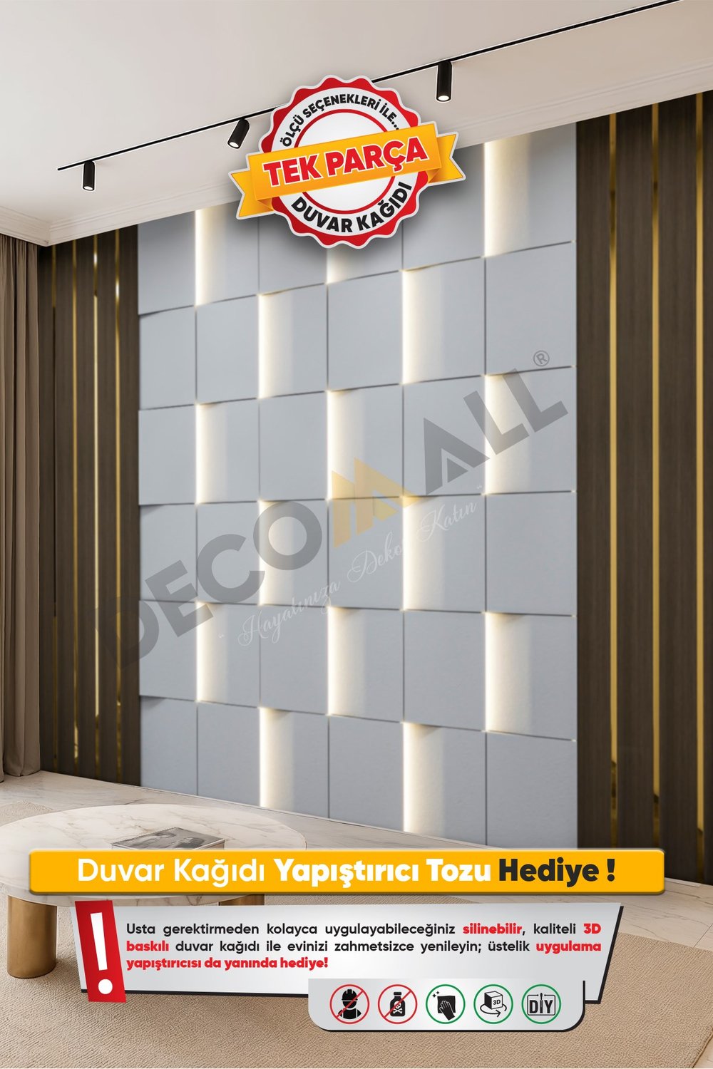 (TV-34) TV Arkası Duvar Kağıdı Tek Parça 3D Çita Mermer Görünümlü Salon Ofis Duvar Posteri