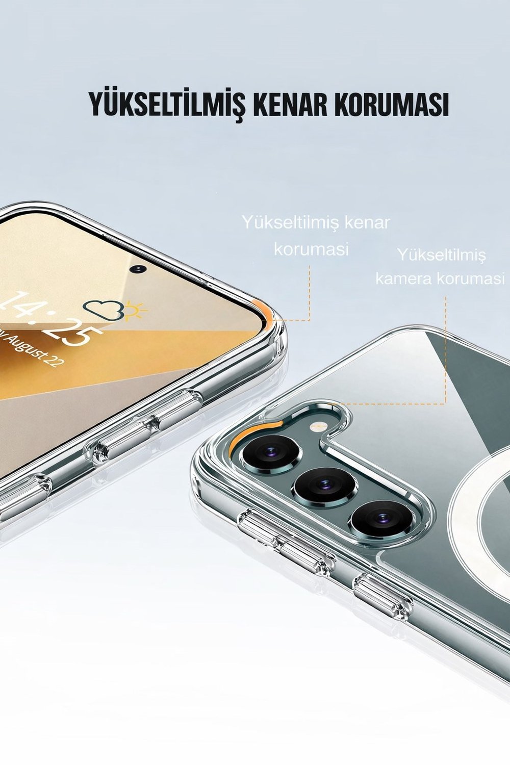 Samsung Galaxy S23 Plus Uyumlu Kamera Korumalı Magsafe Wireless Şarj Özellikli Lüks Şeffaf Silikon Telefon Kılıfı