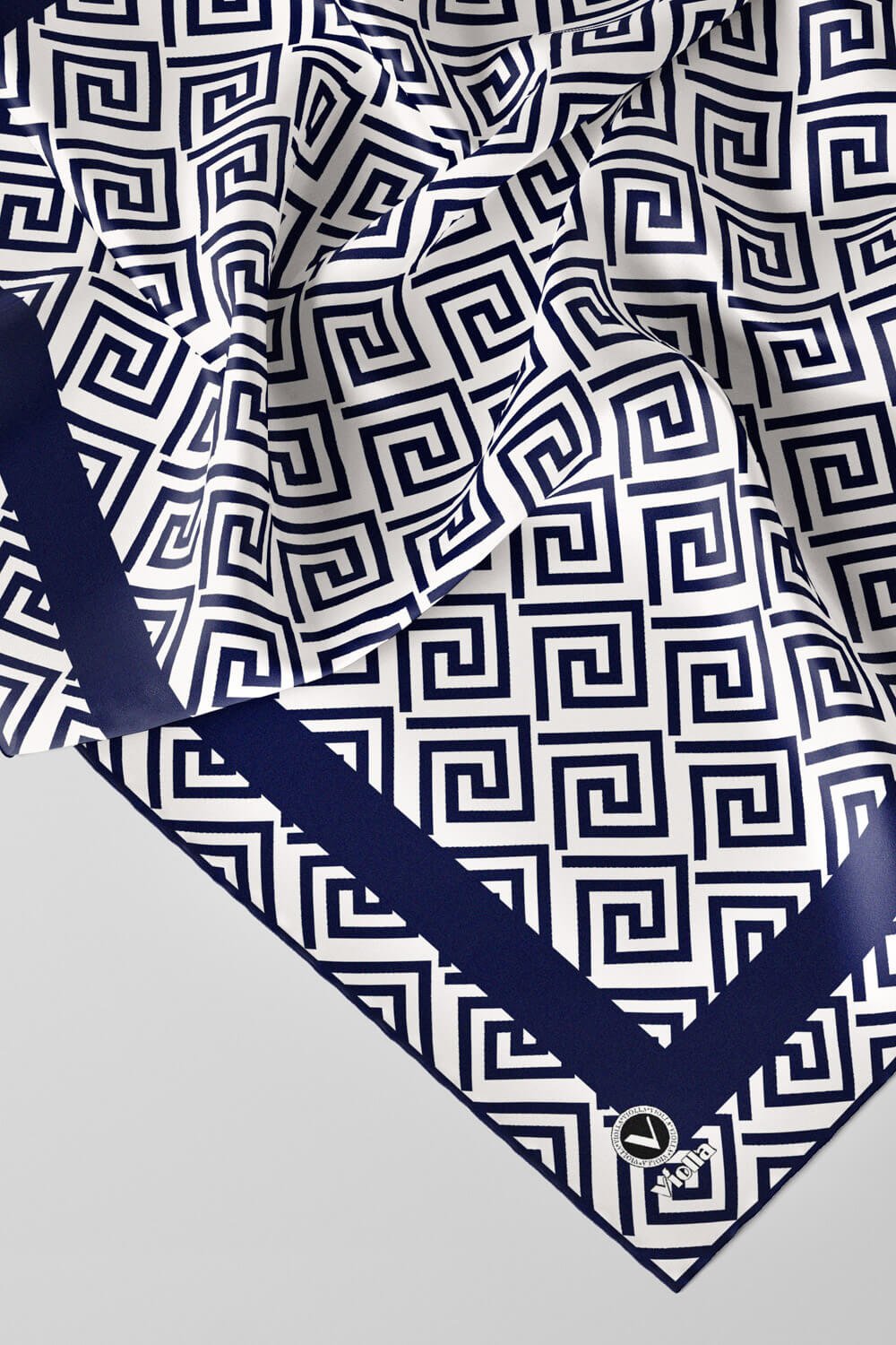 Twill Minimalist Desenli Lacivert Renkli 90x90 Eşarp (İpek İçermez) Kenar Dikiş Şekli El Dikişli