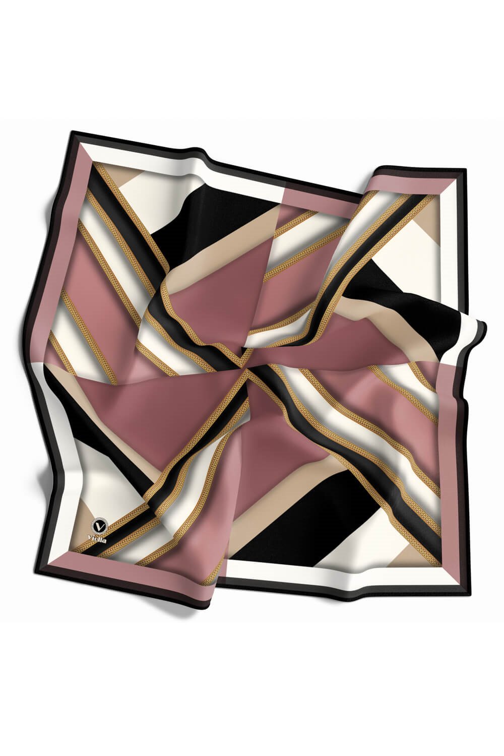 Twill Geometrik Desenli Pudra Renkli 90x90 Eşarp (İpek İçermez) Dikim Şekli : El Dikişi