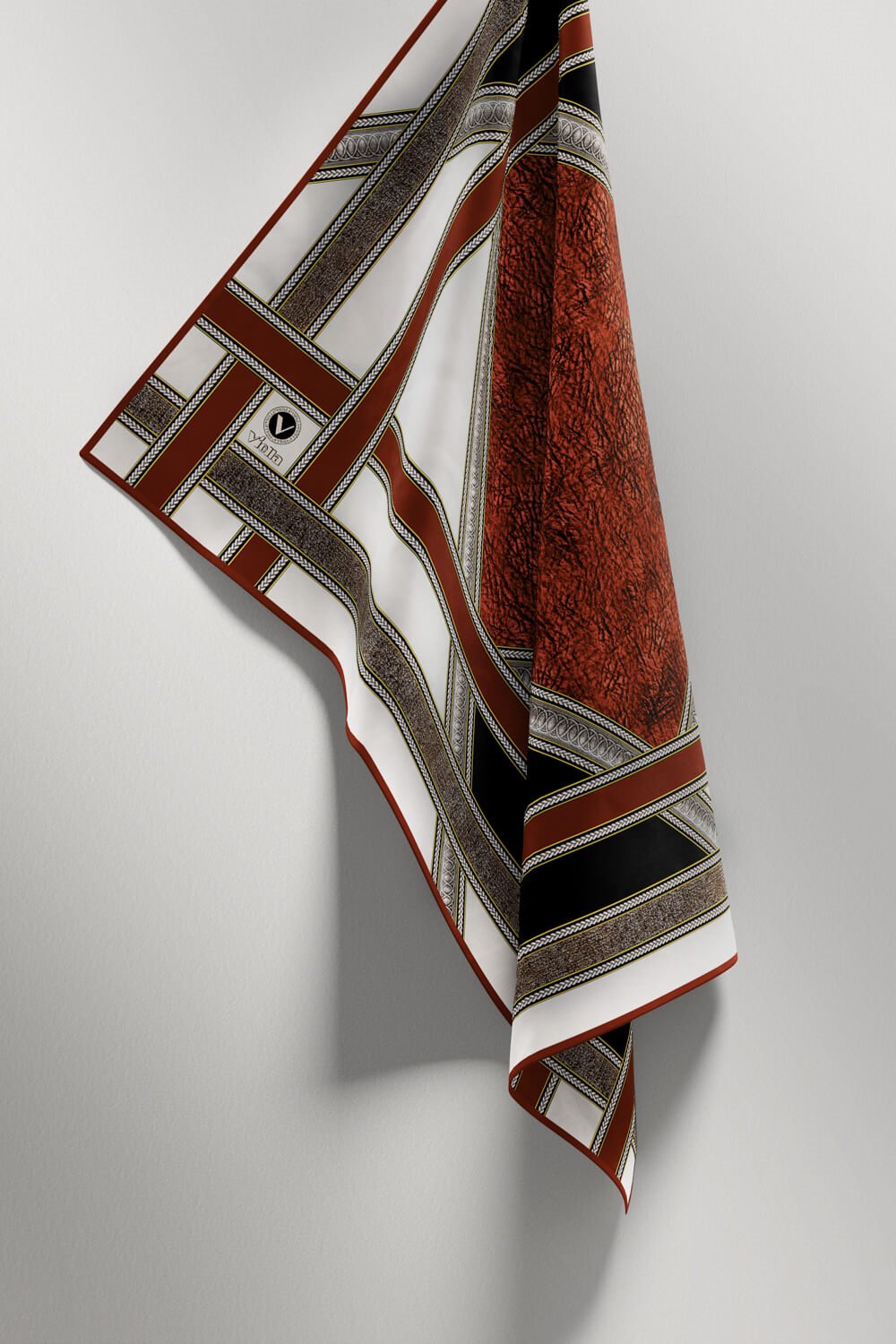 Twill Bordür Taş Desenli Taba Renkli 90x90 Eşarp (İpek İçermez) Kenar Dikiş Şekli El Dikişli