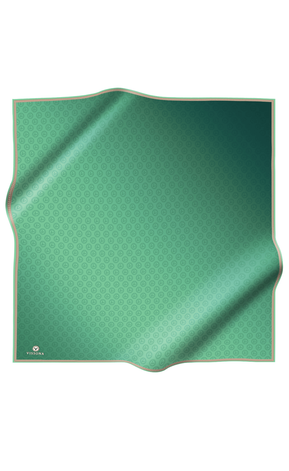 %100 Twill İpek Monogram Desenli Zümrüt Yeşili Renkli 90x90 Eşarp Dikim Şekli : El Dikişi