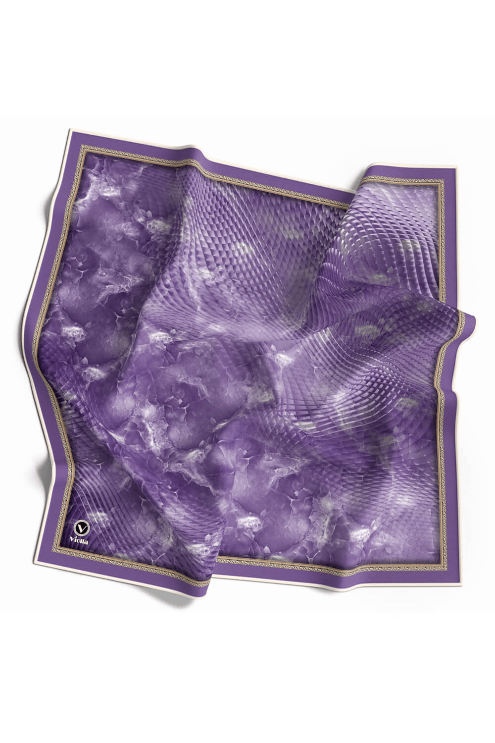 Twill Batik Desenli Mor Renkli 90x90 Eşarp (İpek İçermez) Kenar Dikiş Şekli El Dikişli