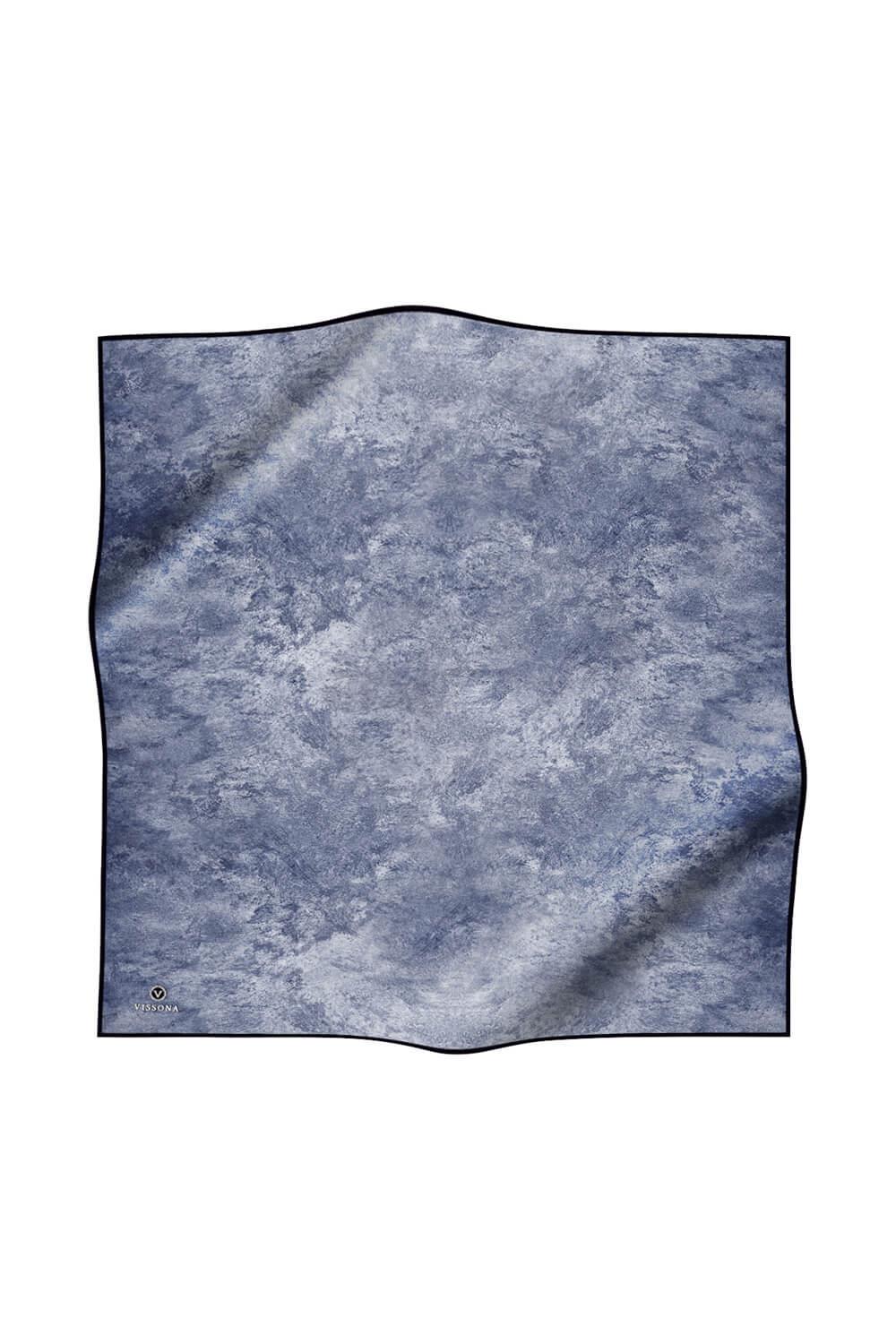 %100 Twill İpek Doku Desenli Gri - İndigo Renkli 90x90 Eşarp Dikim Şekli : El Dikişi