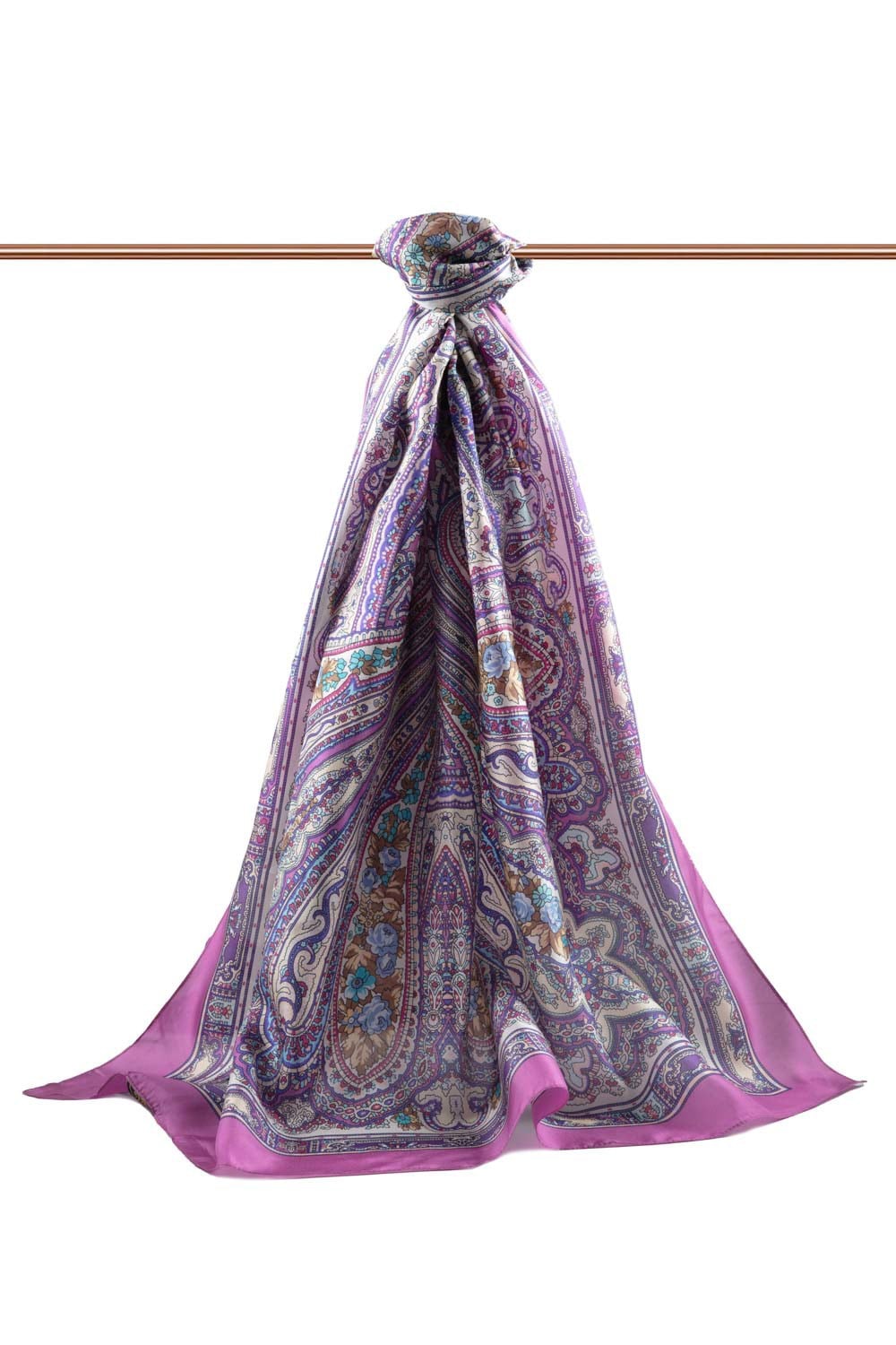%100 İpek Etro Desenli Fuşya Renkli 92x210 Şal