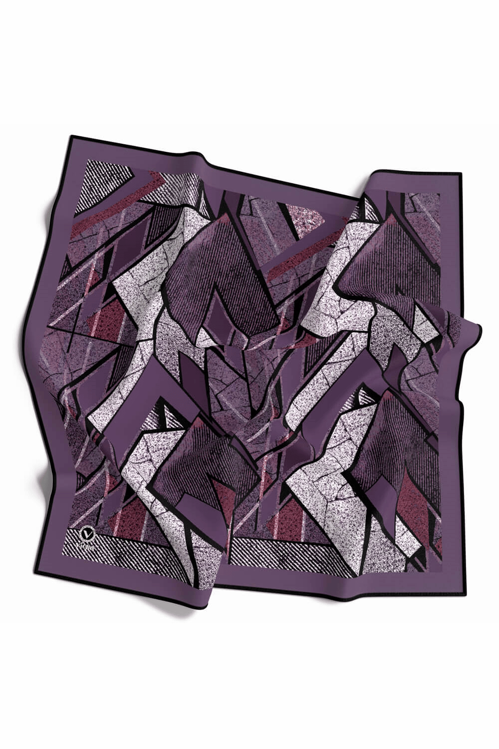 Kristal Geometrik Desenli Lila Renkli 90x90 Eşarp (İpek İçermez) Kenar Dikiş Şekli El Dikişli