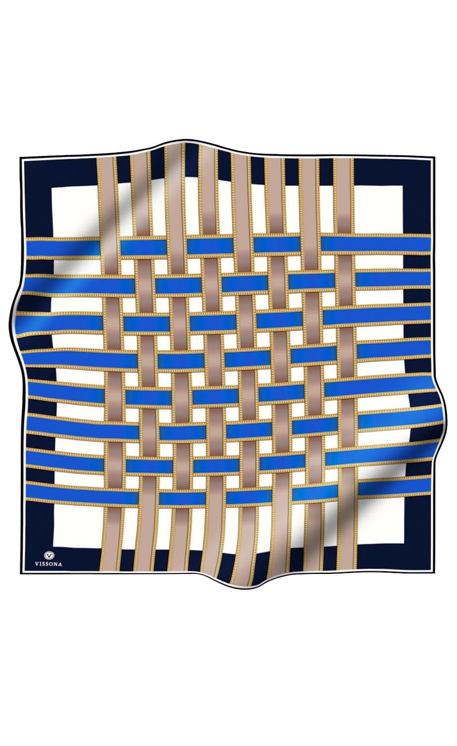 %100 Twill İpek Hasır Örgü Desenli Saks - Lacivert Renkli 90x90 Eşarp Dikim Şekli : El Dikişi