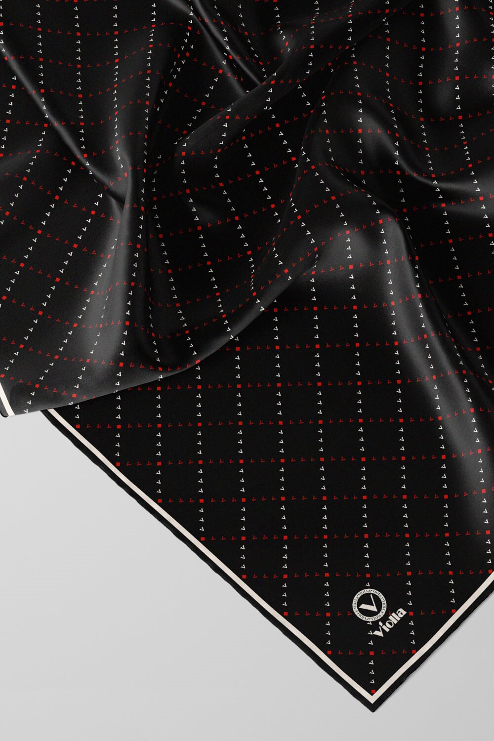Twill Noktalı V Desenli Siyah - Bordo Renkli 90x90 Eşarp (İpek İçermez) Kenar Dikiş Şekli El Dikişli