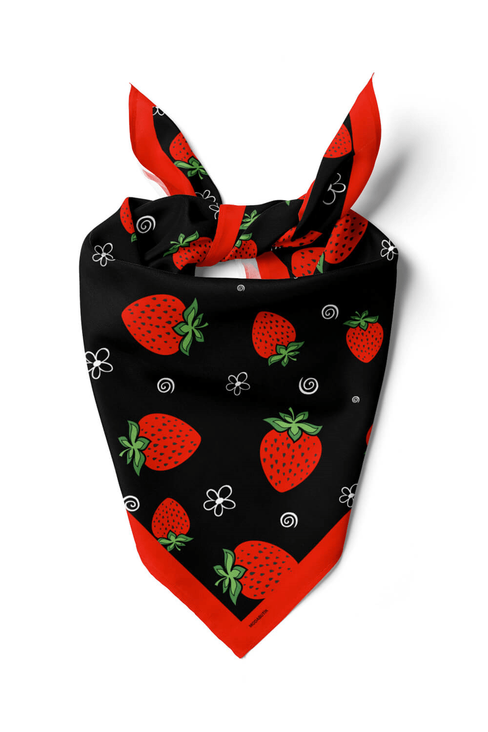 Kadın Çilek Desenli Bandana 50x50 Kırmızı Siyah DG0264-22