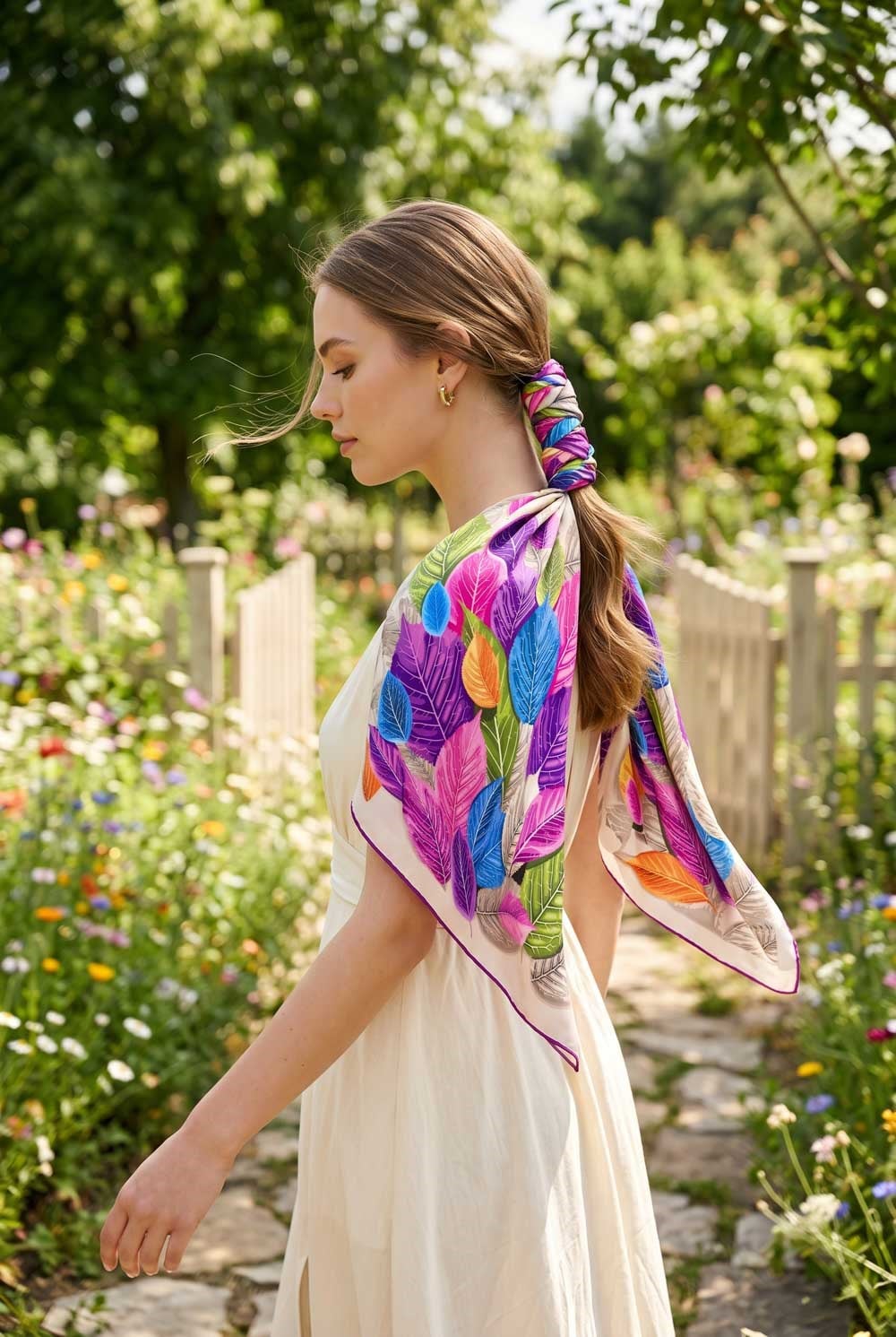 %100 İpek Kadın Desenli Bandana 80x80