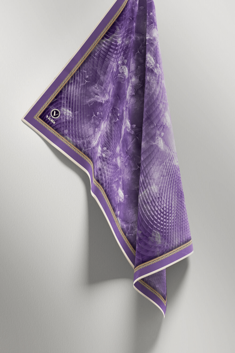 Twill Batik Desenli Mor Renkli 90x90 Eşarp (İpek İçermez) Kenar Dikiş Şekli El Dikişli