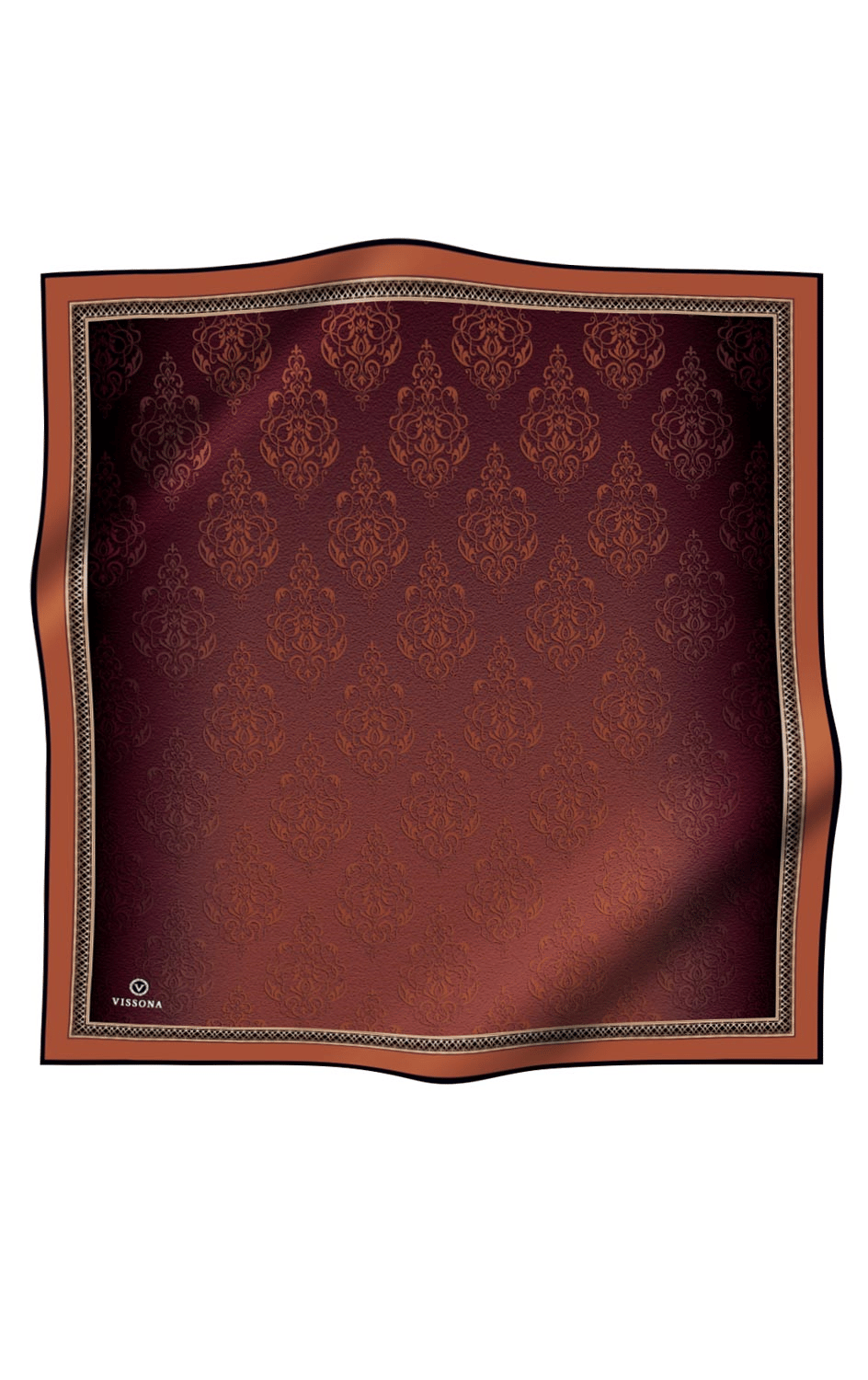 %100 Twill Barok Desenli Taba Renkli 90x90 Eşarp Dikim Şekli: El Dikişi