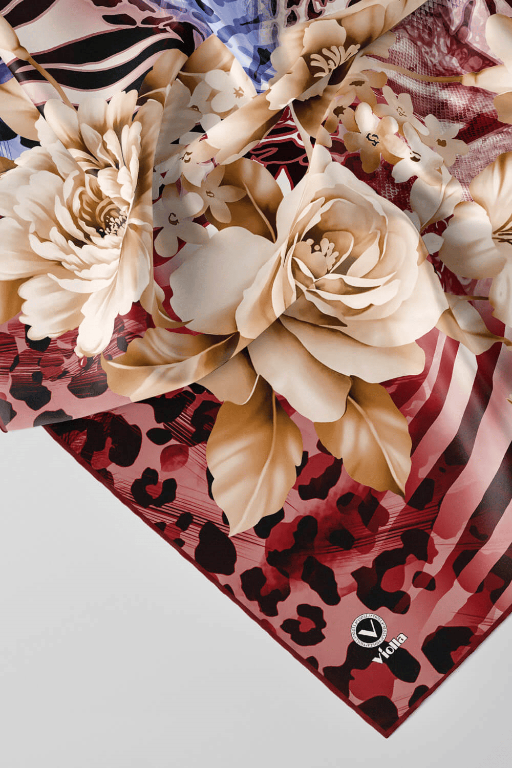 Twill Renkli Şerit Desenli Bordo Renkli 90x90 Eşarp (İpek İçermez) Kenar Dikiş Şekli El Dikişli