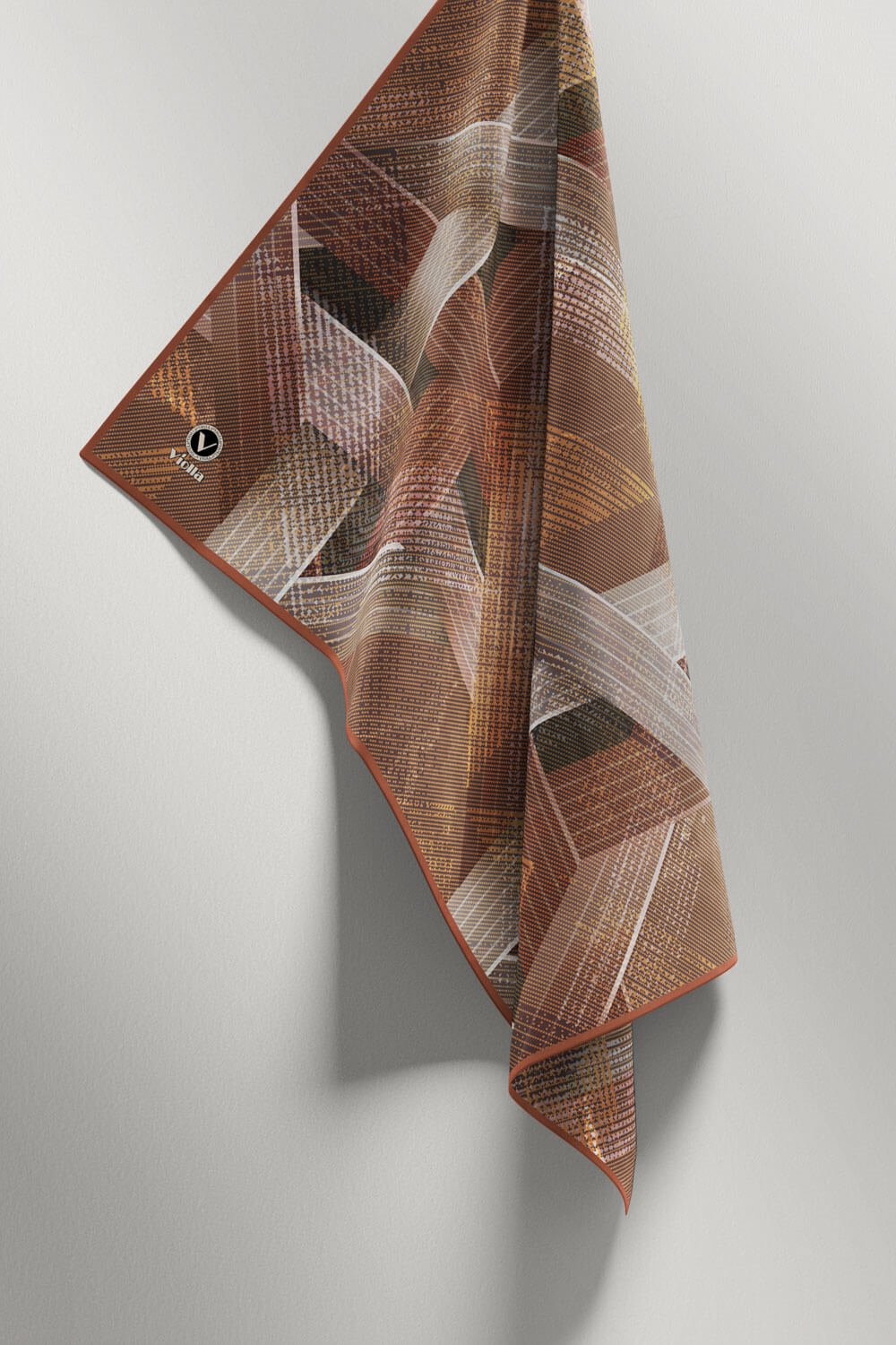 Twill Dokulu Geometrik Desenli Bakır Renkli 90x90 Eşarp (İpek İçermez) Kenar Dikiş Şekli El Dikişli