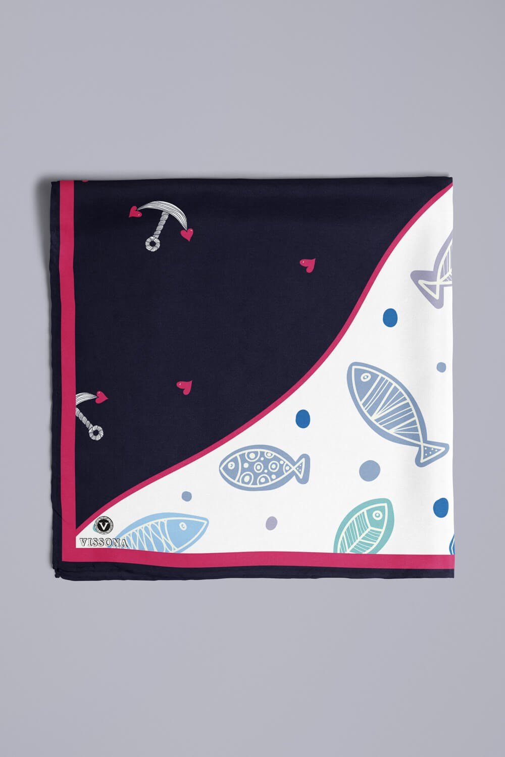 Vissona Balık Desenli İpek Bandana