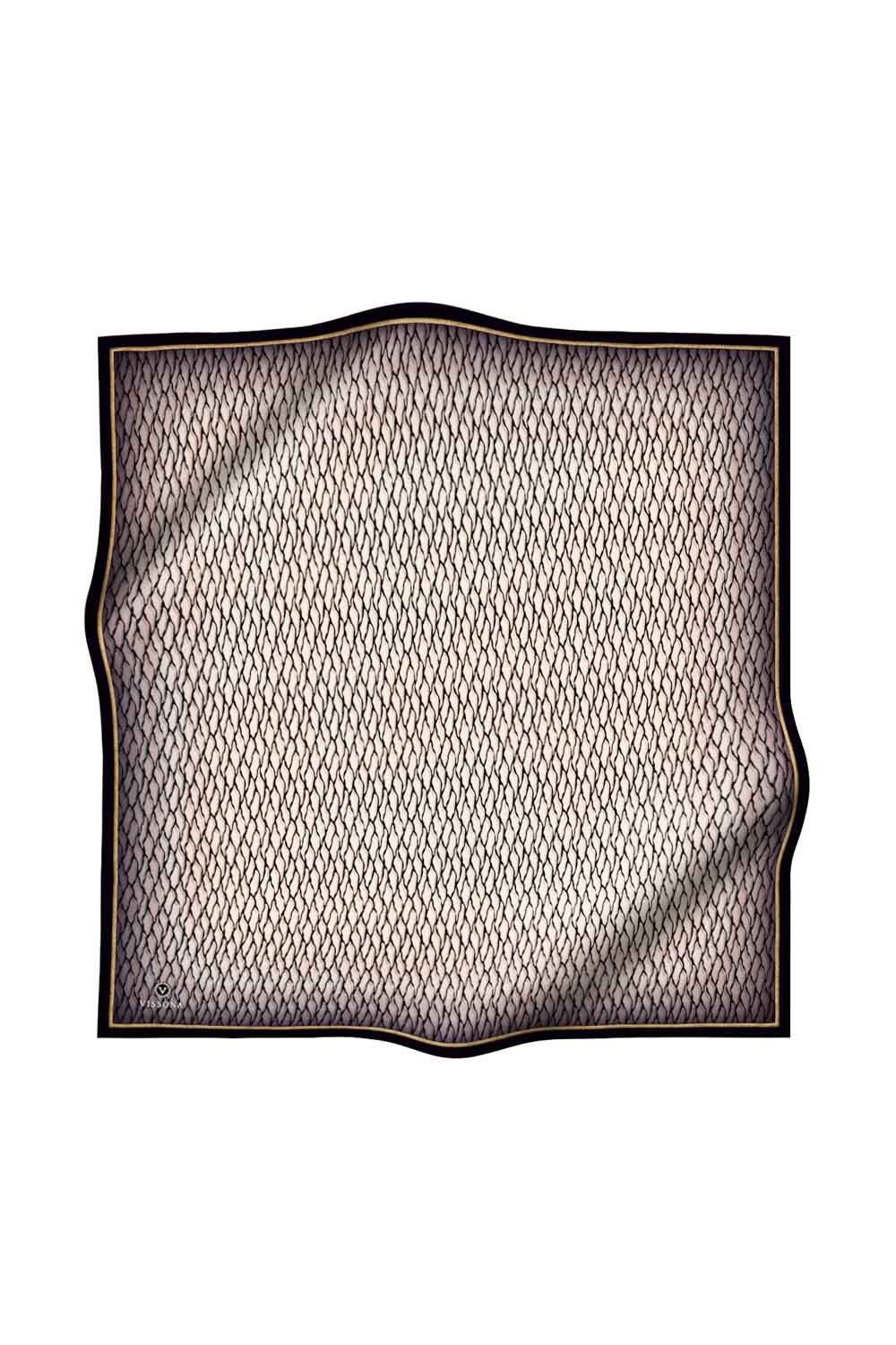 %100 Twill İpek File Desenli Krem - Siyah Renkli 90x90 Eşarp Dikim Şekli : El Dikişi