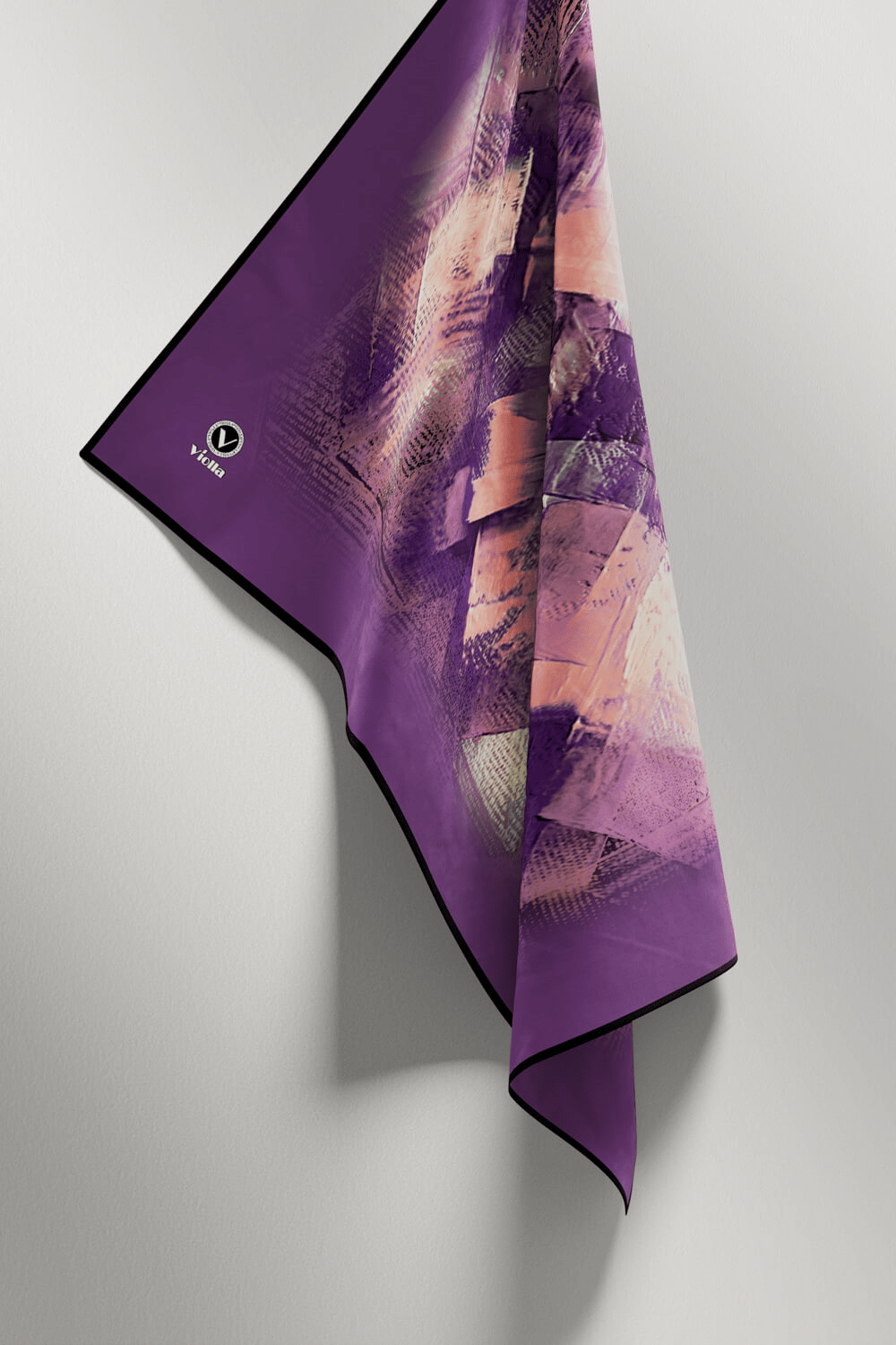 Twill Fırça Efektli Desenli Mor Renkli 90x90 Eşarp (İpek İçermez) Kenar Dikiş Şekli El Dikişli