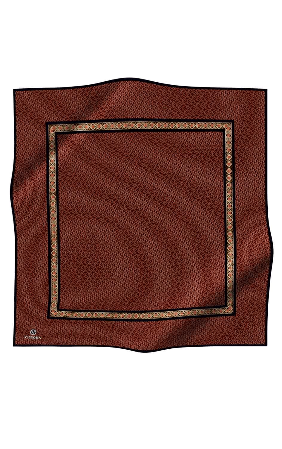 % 57 İPEK % 43 VİSKON Twill İpek Geometrik Desenli Taba - Siyah Renkli 90x90 Eşarp Dikim Şekli : El Dikişi