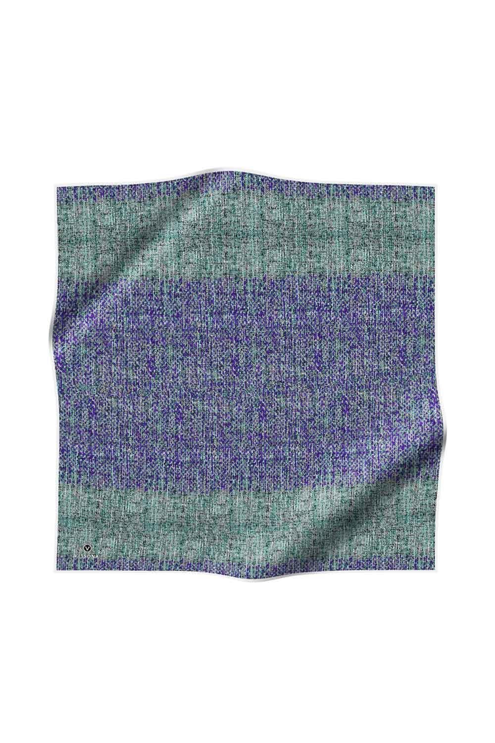 %100 Twill İpek Dokulu Desen Mor - Turkuaz Renkli 90x90 Eşarp Kenar Dikiş Şekli El Dikişli