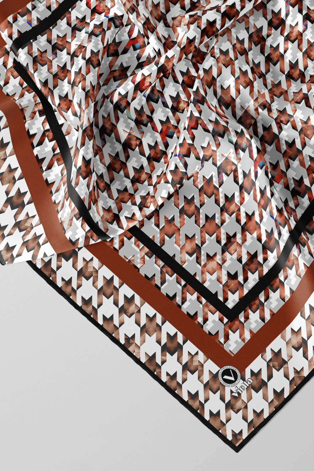 Twill Kazayağı Desenli Taba Renkli 90x90 Eşarp (İpek İçermez) Kenar Dikiş Şekli El Dikişli