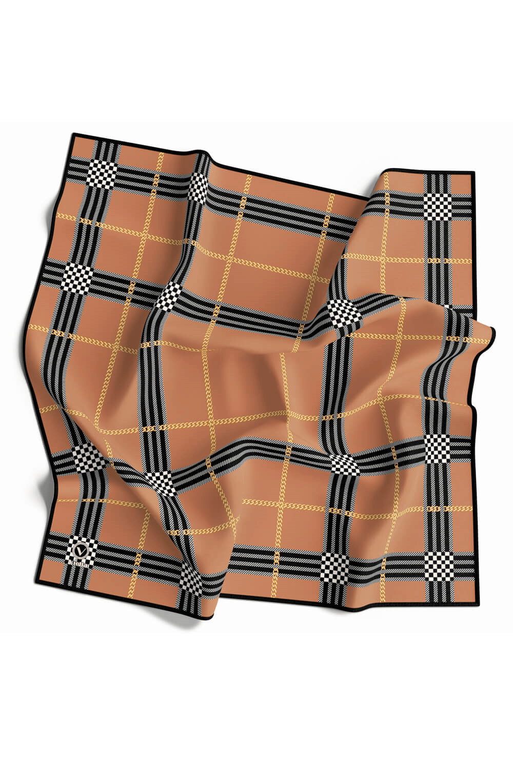 Twill Ekose Desenli Somon Renkli 90x90 Eşarp (İpek İçermez) Kenar Dikiş Şekli El Dikişli