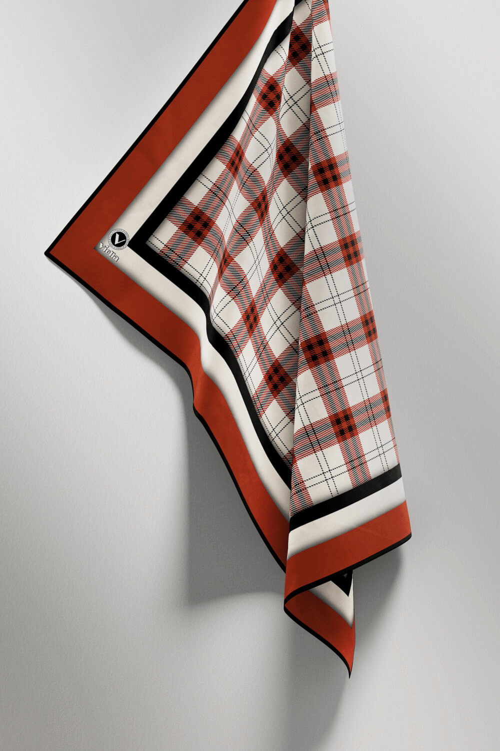 Twill Ekose Desenli Taba Renkli 90x90 Eşarp (İpek İçermez) Kenar Dikiş Şekli El Dikişli