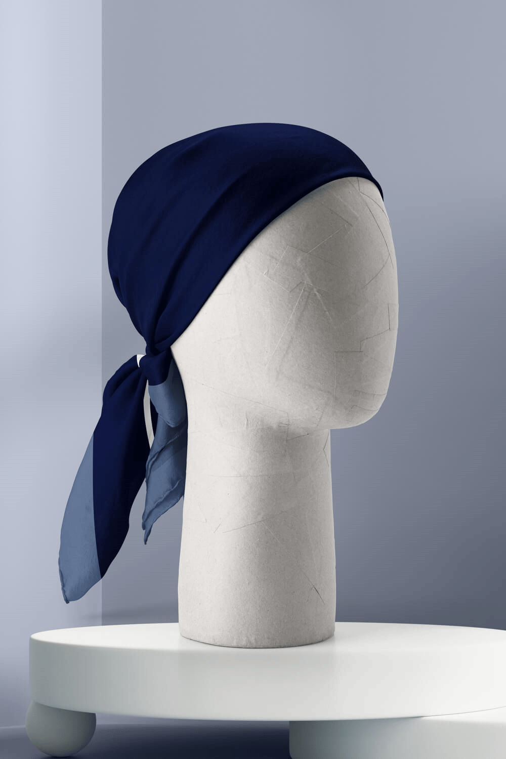 G51 Kadın Beyaz Mavi Marinover Desenli 50x50 Bandana
