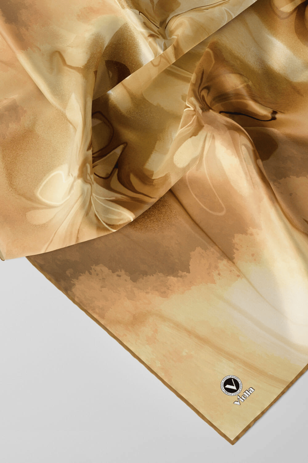 Twill Batik Çiçek Desenli Hardal Renkli 90x90 Eşarp (İpek İçermez) Kenar Dikiş Şekli El Dikişli