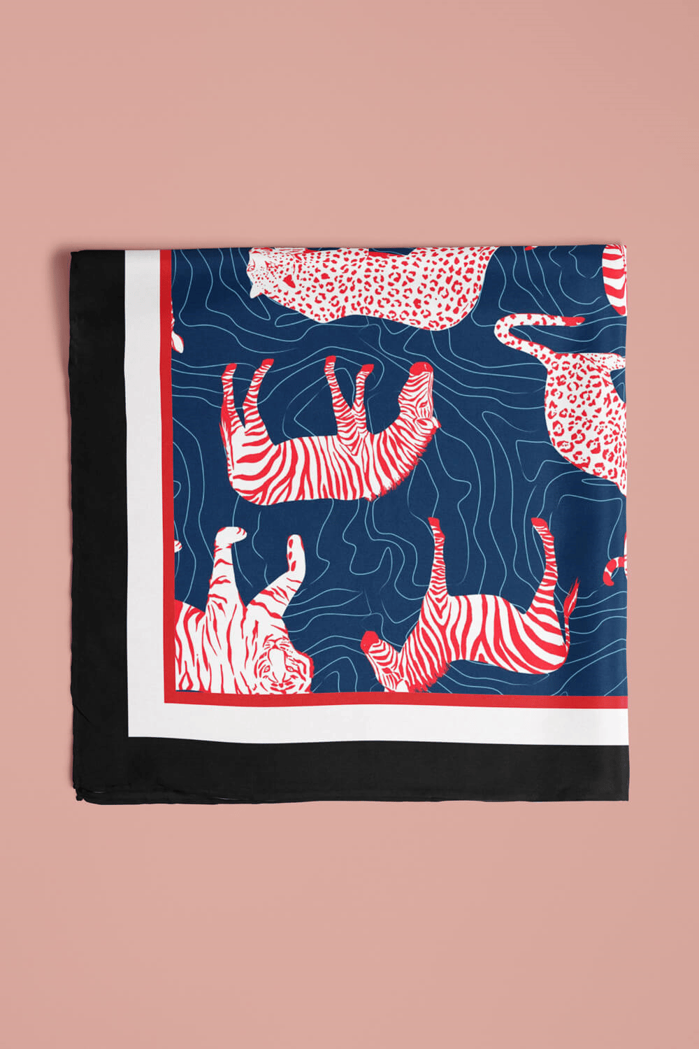 H50 Kadın Mavi Kırmızı Animal Desenli 50x50 Bandana HYL DG01695-22