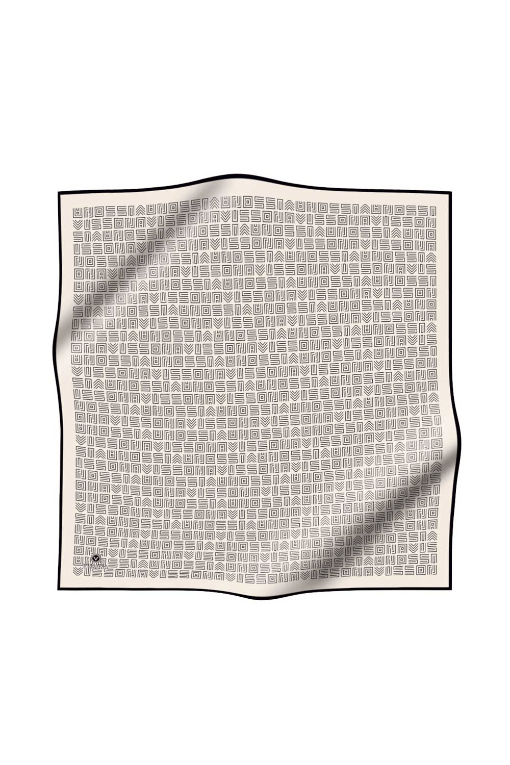 %57 İPEK %43 VİSKON Twill İpek Etnik Motif Desenli Krem - Siyah Renkli 90x90 Eşarp Dikim Şekli : El Dikişi