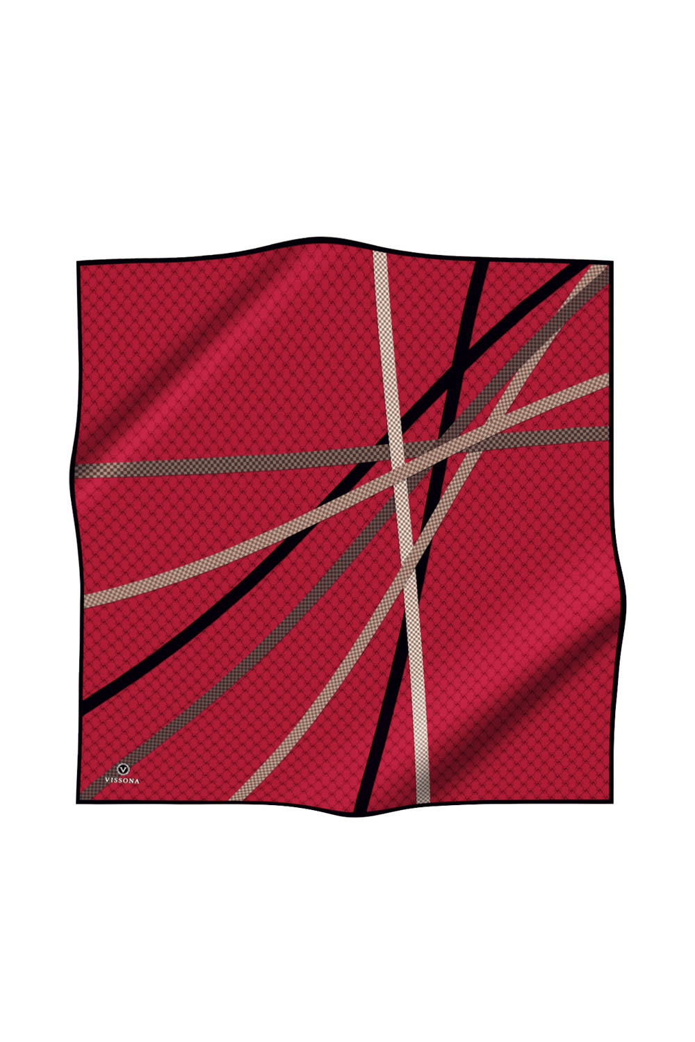 %57 İPEK %43 VİSKON Twill İpek Monogram Ve Şerit Desenli Bordo - Siyah Renkli 90x90 Eşarp Dikim Şekli : El Dikişi