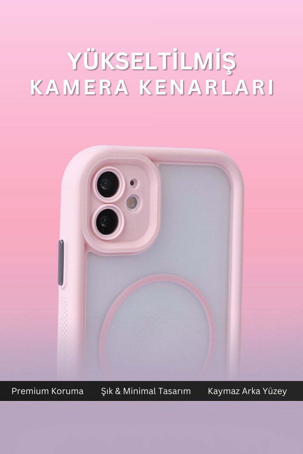iPhone 12 Uyumlu Kamera Korumalı Magsafe Wireless Şarj Özellikli Mat Silikon Pembe renkli Silikon Telefon Kılıfı