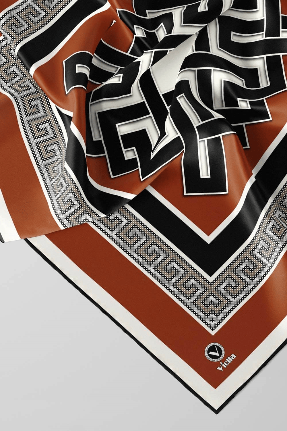 Twill Çizgili Sonsuzluk Düğümü Desenli Taba Renkli 90x90 Eşarp (İpek İçermez)