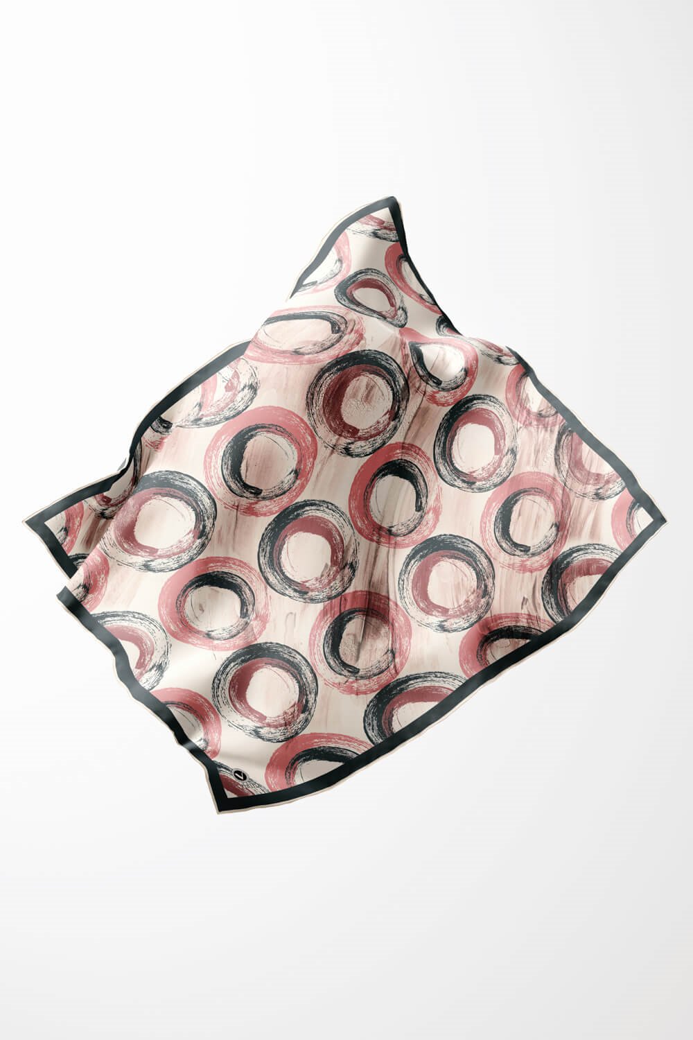 Twill Geometrik Fırça Darbesi Desenli Pudra Renkli 90x90 Eşarp (İpek İçermez) Kenar Dikiş Şekli El Dikişli