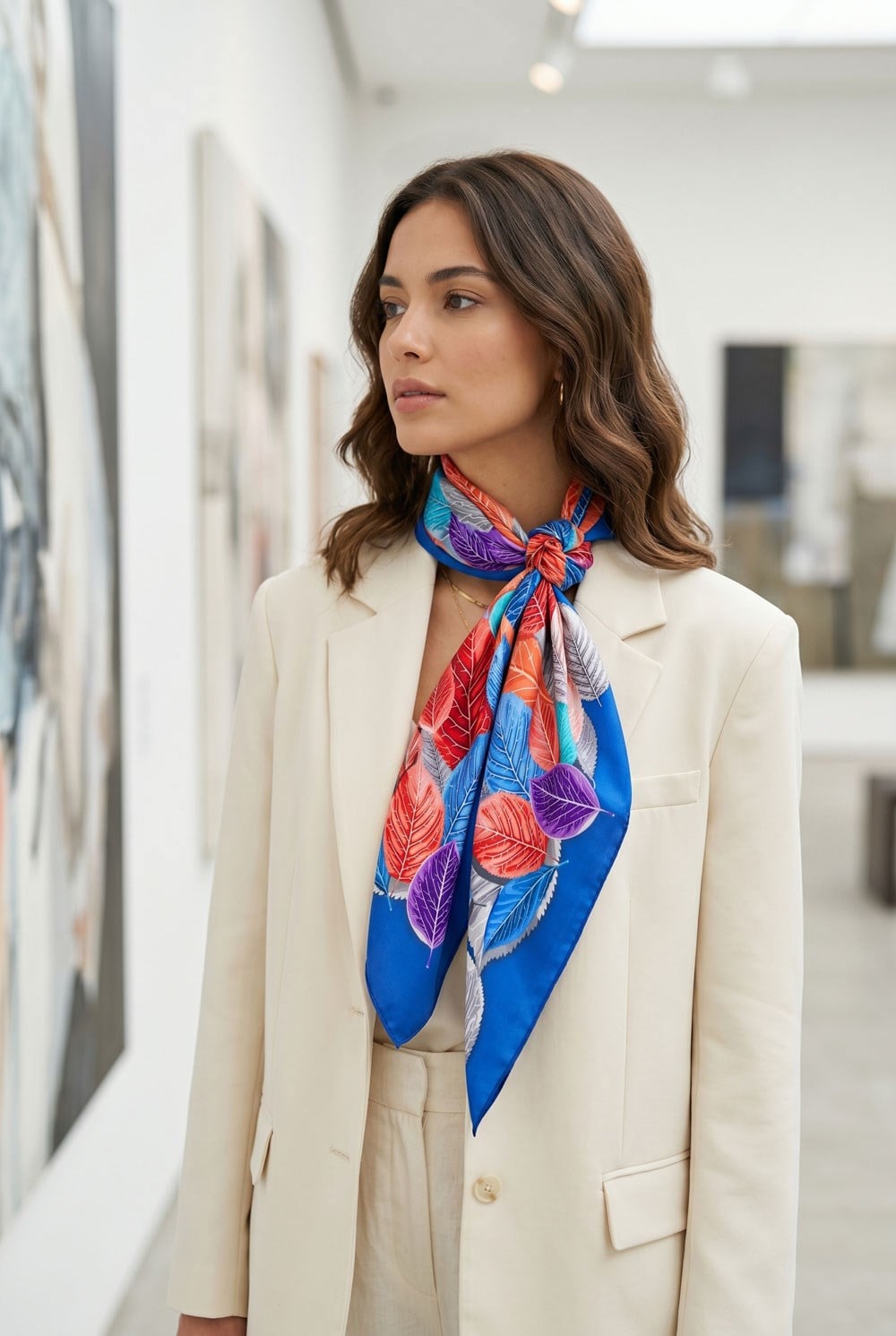 %100 İpek Kadın Desenli Bandana 80x80