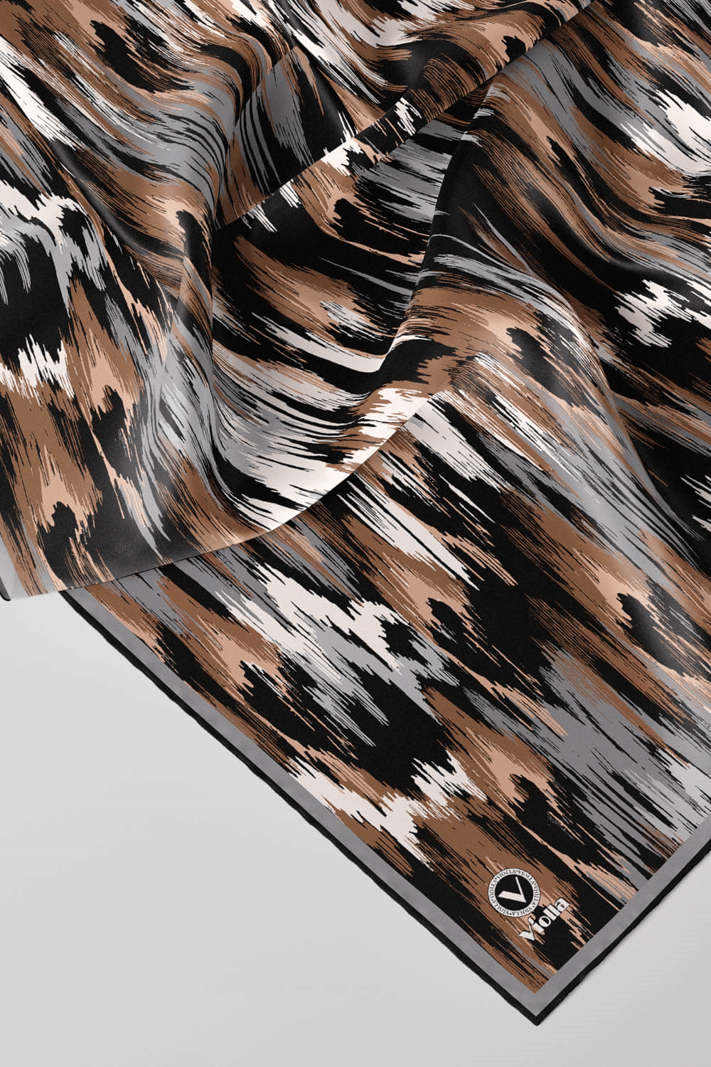 Twill Fırça Desenli Gri Renkli 90x90 Eşarp (İpek İçermez) Kenar Dikiş Şekli El Dikişli