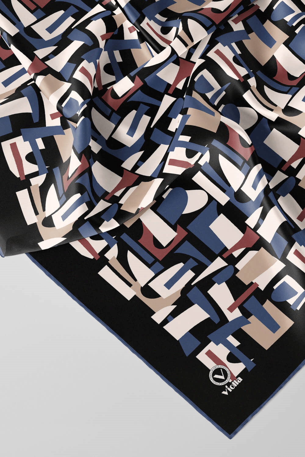 Twill Geometrik Desenli İndigo - Gül Kurusu Renkli 90x90 Eşarp (İpek İçermez) Dikim Şekli : El Dikişi