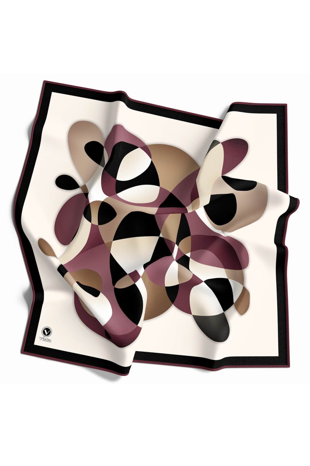 Twill Geometrik Desenli Mürdüm Renkli 90x90 Eşarp (İpek İçermez) Kenar Dikiş Şekli El Dikişli