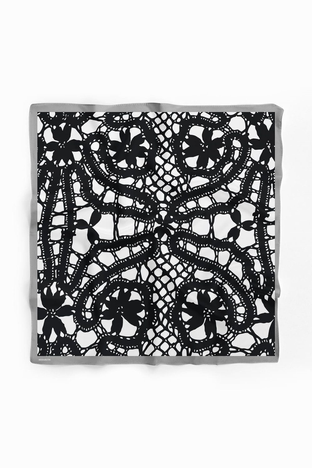 F4 Kadın Zincir Desenli Bandana 50x50 Siyah Beyaz DG0101-22