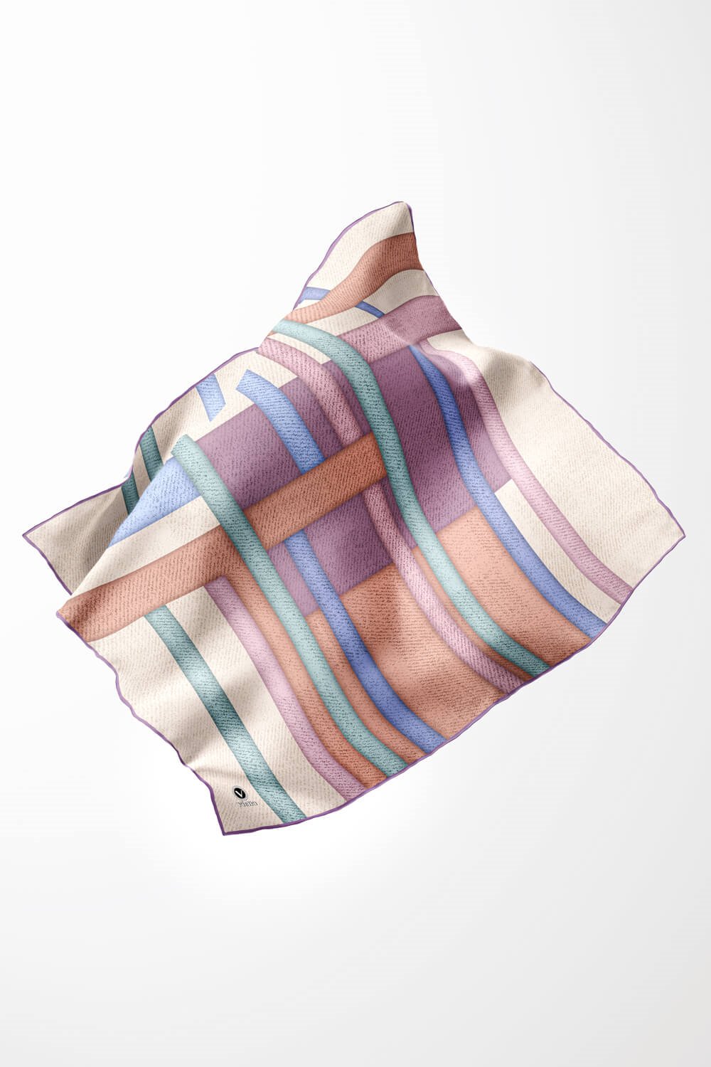 Twill Renkli Şerit Desenli Lila Renkli 90x90 Eşarp (İpek İçermez) Kenar Dikiş Şekli El Dikişli