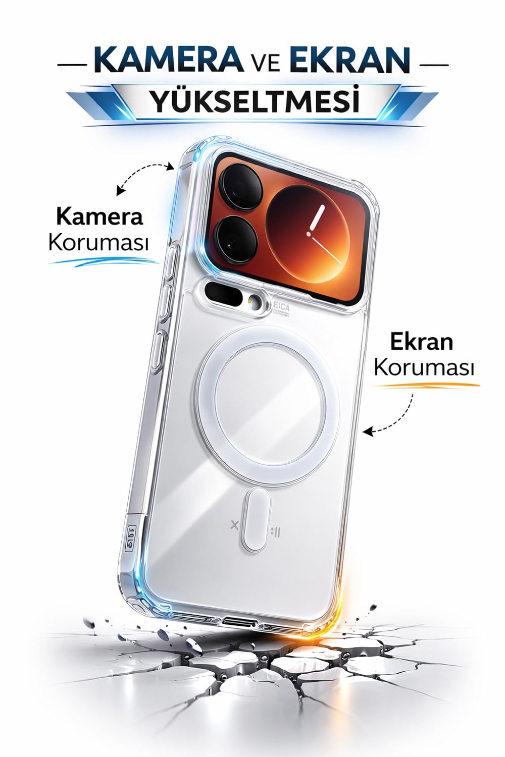 Redmi 17 Pro Max Uyumlu Kamera Korumalı Magsafe Wireless Şarj Özellikli Lüks Şeffaf Silikon Telefon Kılıfı